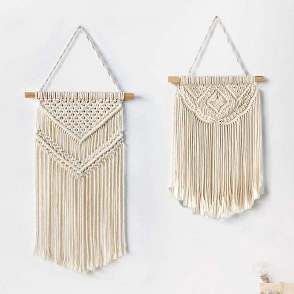 Urban Outfitters Set Of 2 Boho White Macrame Woven Wall Hanging Decor